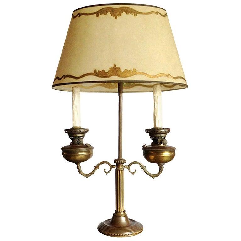 French 1920s Louis XVI Style Student Oil Lamp with One-Light and a Wax Shade For Sale