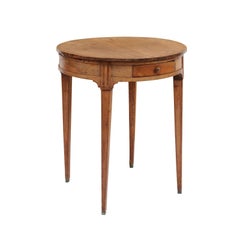 Antique French 1920s Louis XVI Style Walnut Guéridon Table with Drawers and Tapered Legs