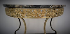 French 1920's Marble, Bronze and Iron Demilune Console Wall Table