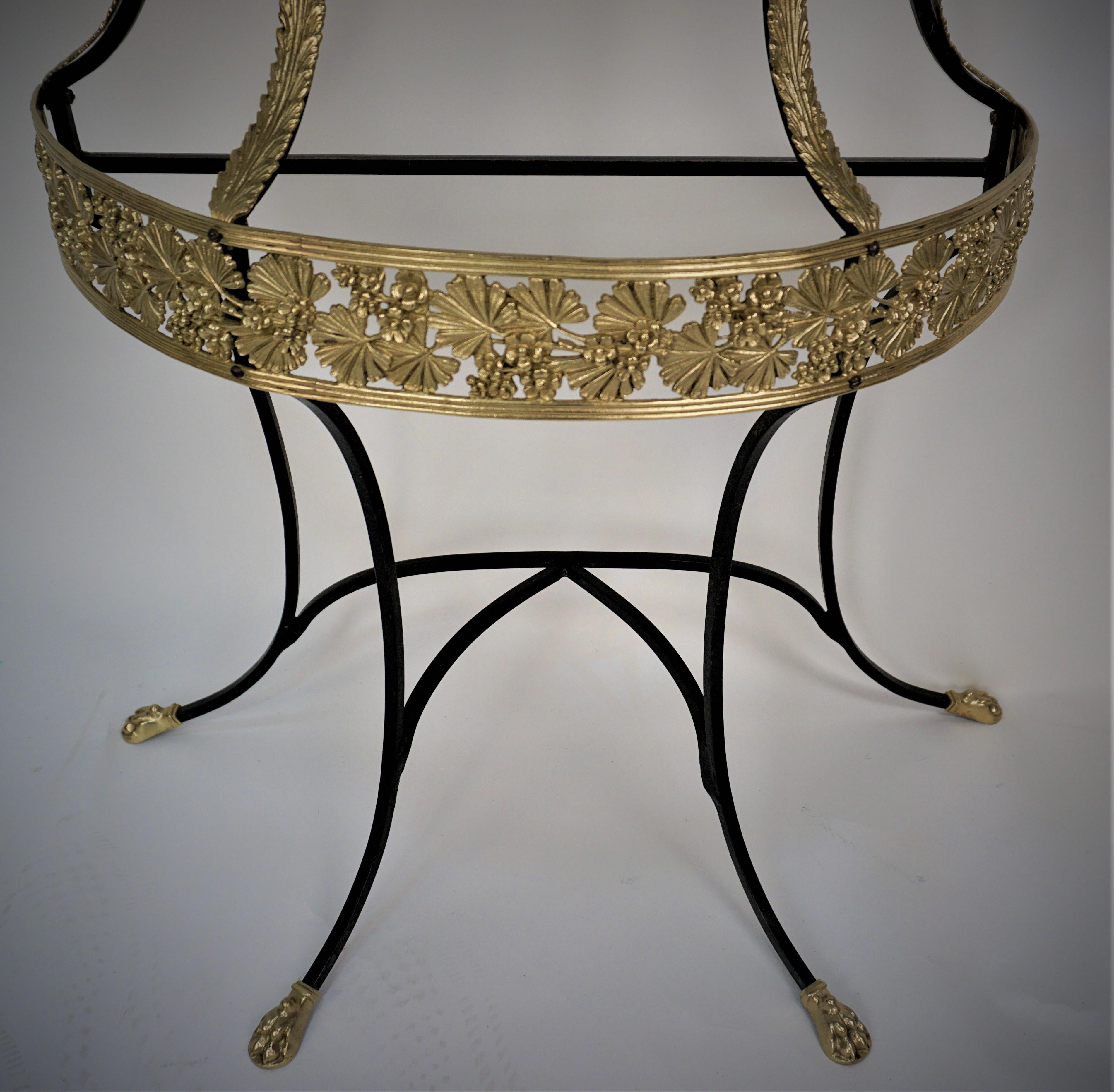 French 1920's Marble, Bronze and Iron Demilune Console Wall Table In Good Condition For Sale In Fairfax, VA