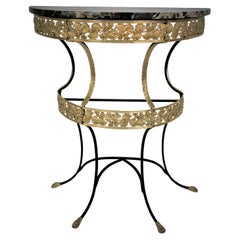 French 1920's Marble, Bronze and Iron Demilune Console Wall Table