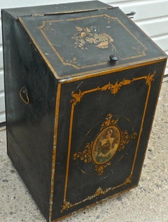 French 1920s Metal Storage Bin with Decorative Hand Painted Portrait of a Woman