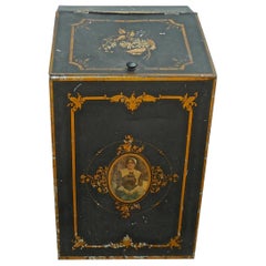 French 1920s Metal Storage Bin with Decorative Hand Painted Portrait of a Woman