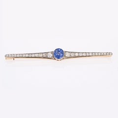 French 1920s Natural Ceylon Sapphire Diamonds 18 Karat Yellow Gold Brooch