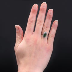 French 1920s Natural Tsavorite Garnet Rose Cut Diamonds 18 Karat White Gold Ring