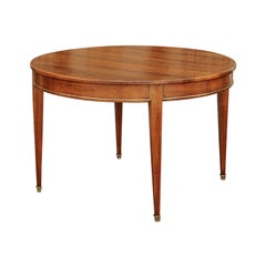 French 1920s Neoclassical Style Center Table with Brass Accents and Tapered Legs