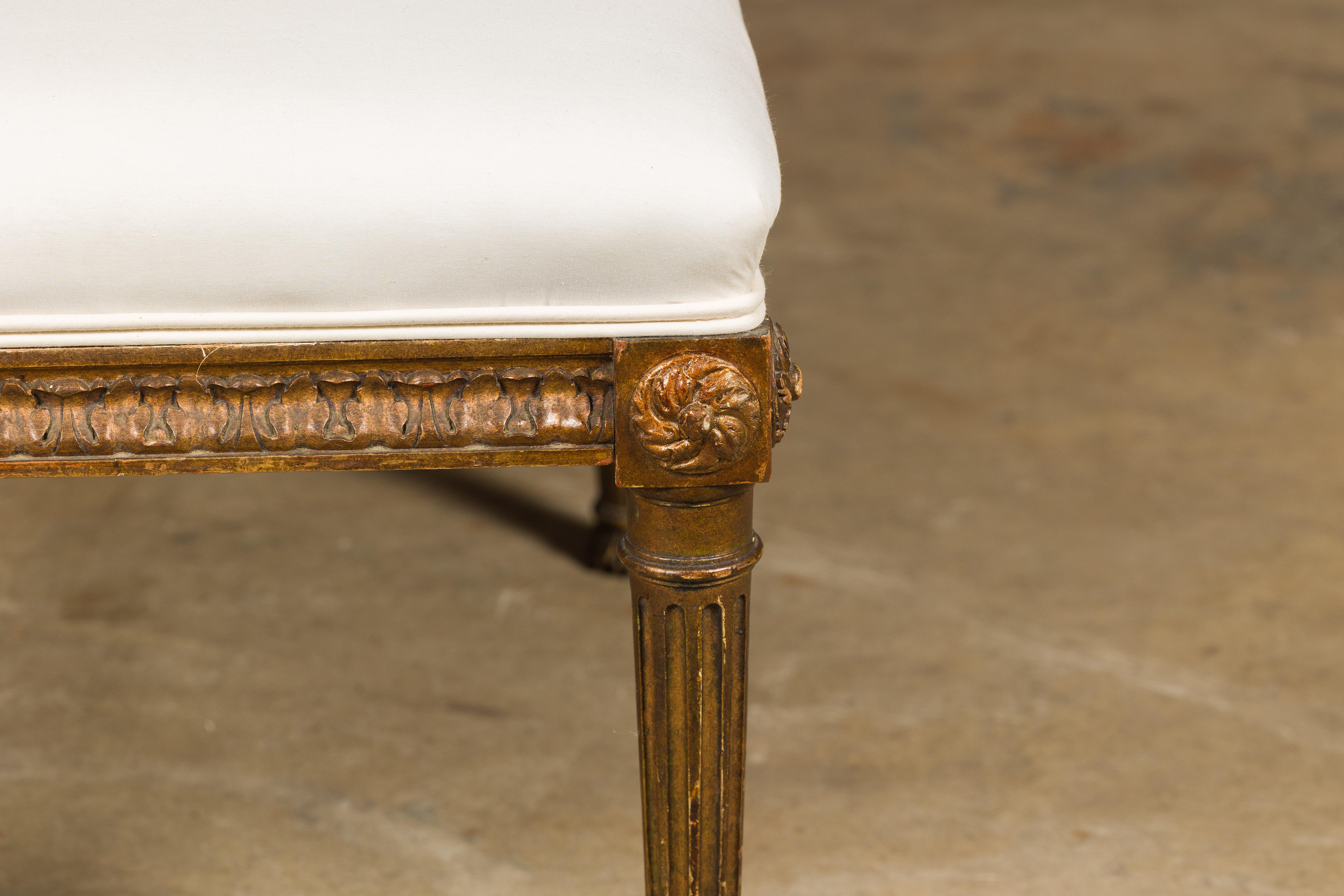 French 1920s Neoclassical Style Gilt Wood Bench with Carved Frieze 5