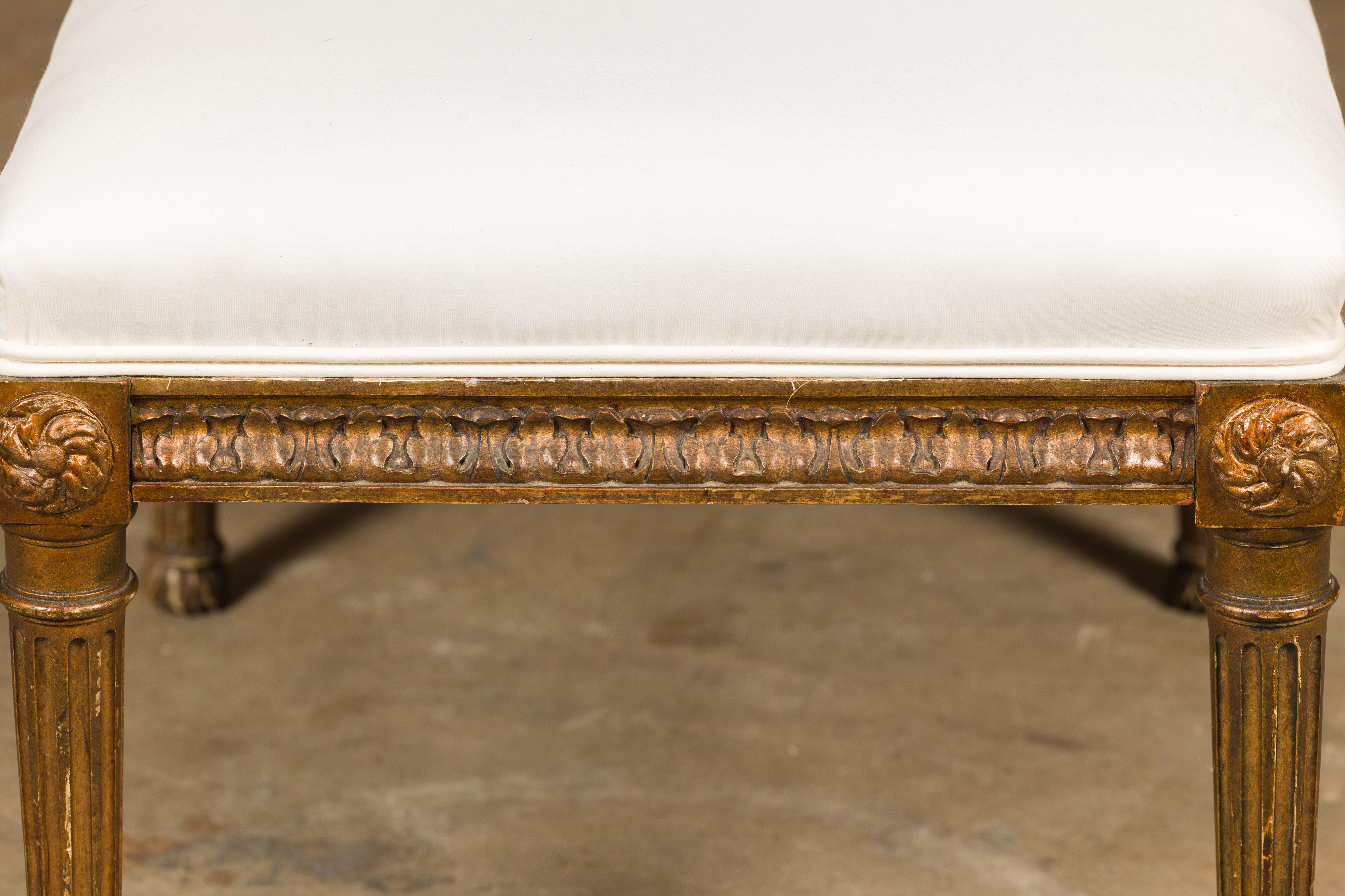 French 1920s Neoclassical Style Gilt Wood Bench with Carved Frieze 6
