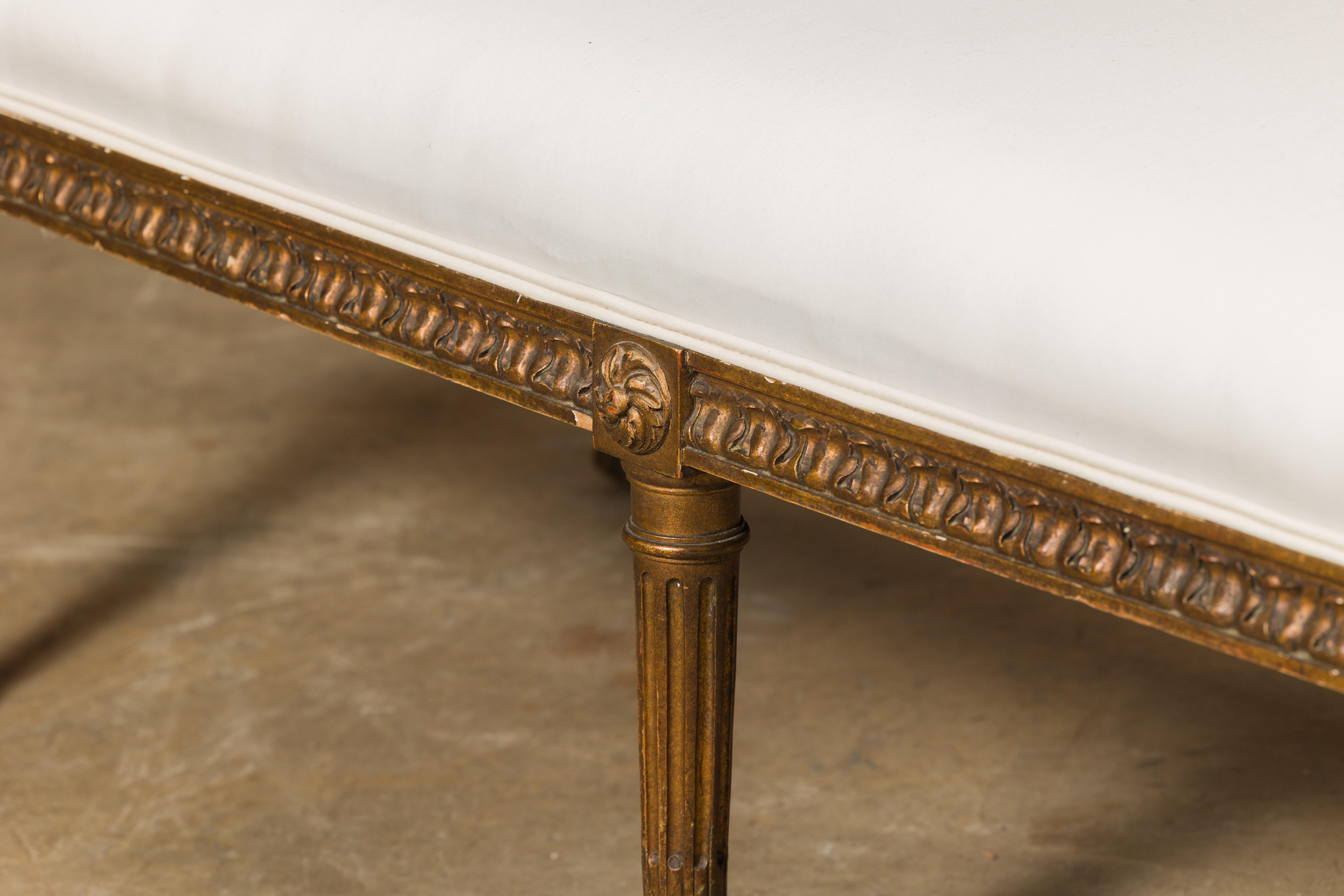 French 1920s Neoclassical Style Gilt Wood Bench with Carved Frieze 8
