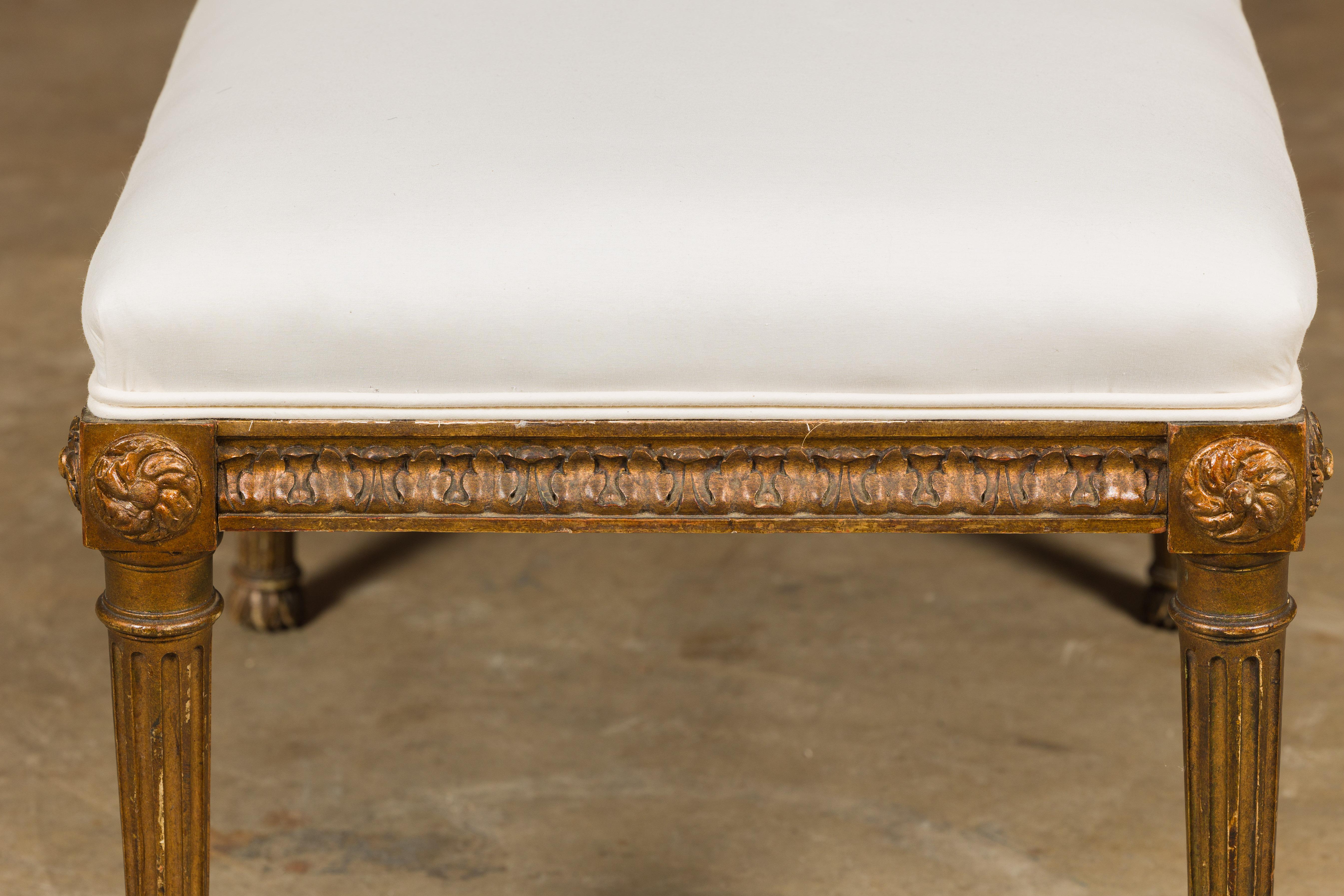 French 1920s Neoclassical Style Gilt Wood Bench with Carved Frieze 3