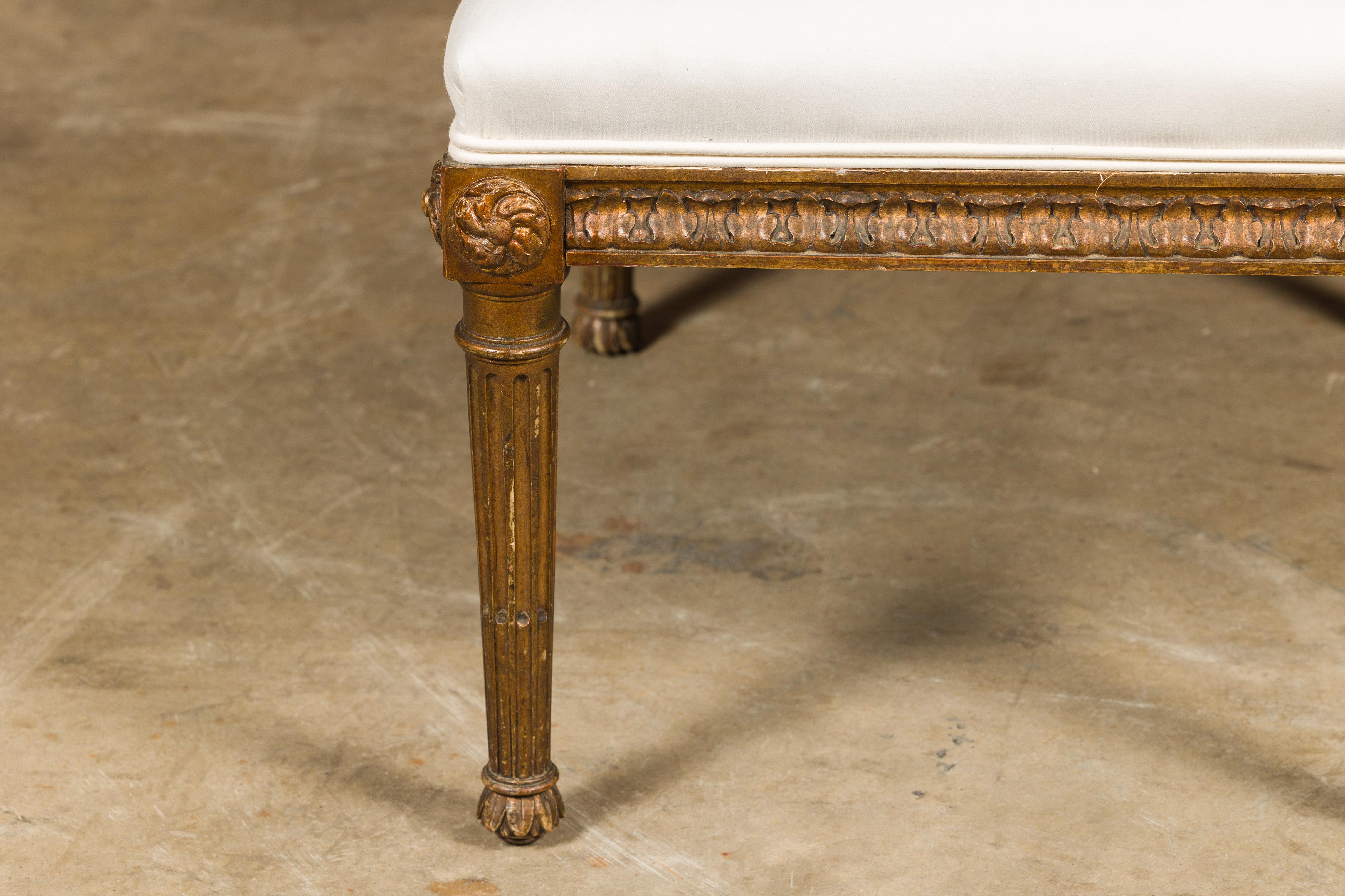 French 1920s Neoclassical Style Gilt Wood Bench with Carved Frieze 4