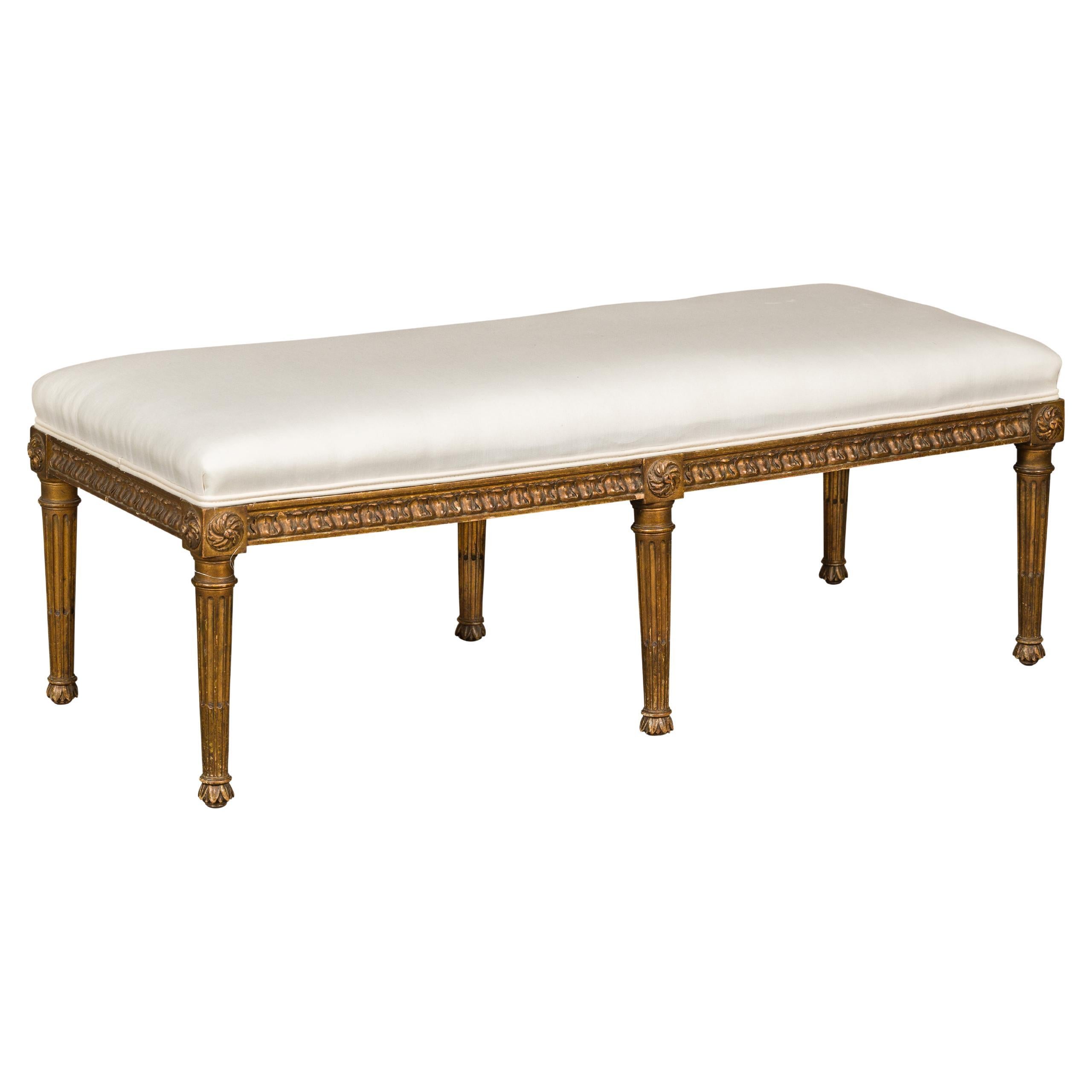 French 1920s Neoclassical Style Gilt Wood Bench with Carved Frieze