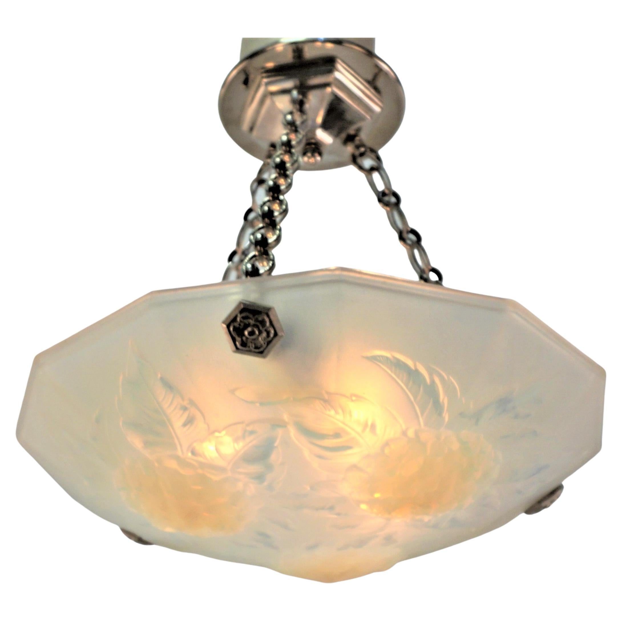 French 1920's Opalescent Glass Chandelier by Ezan 