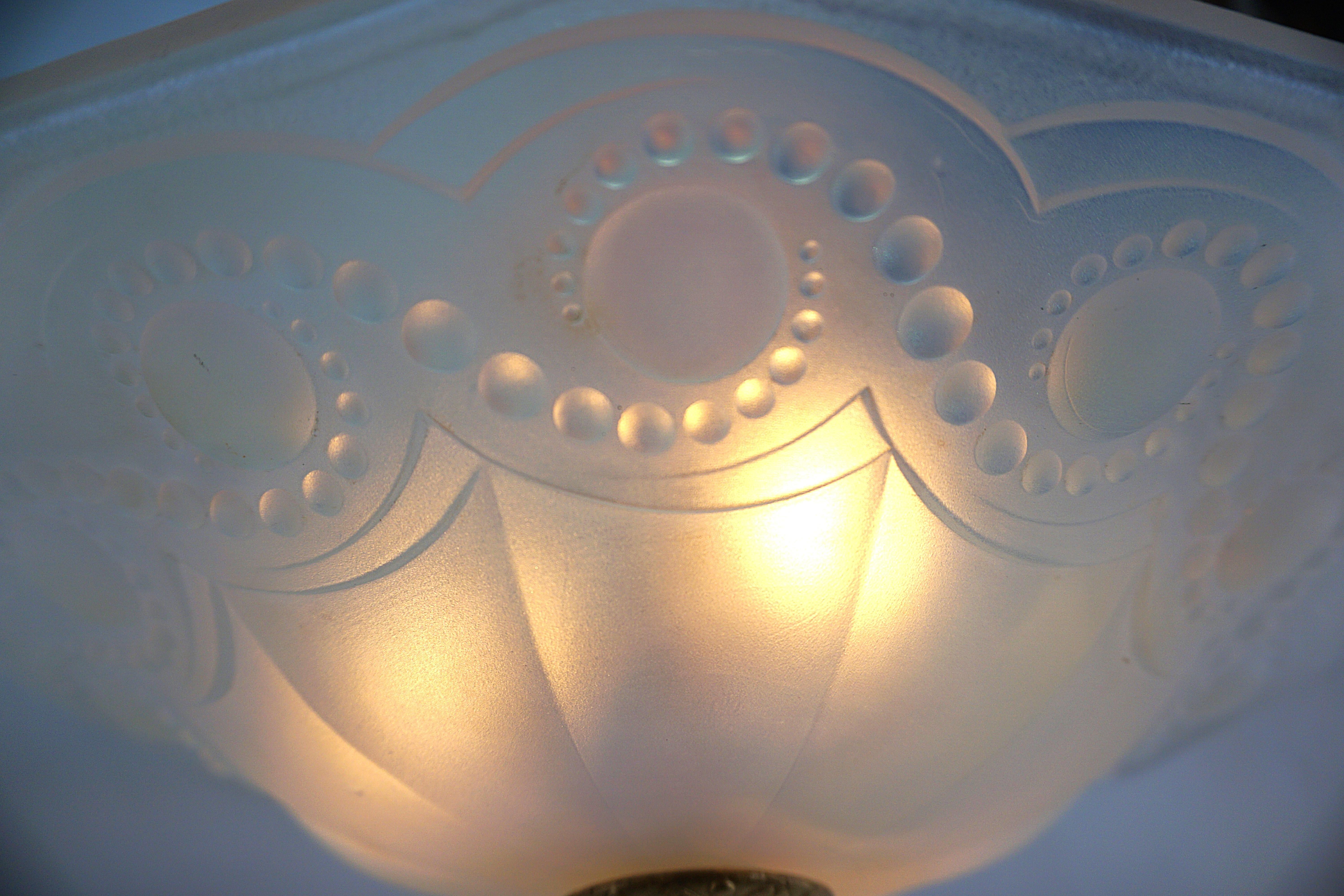 Early 20th Century French 1920's Opalescent glass Semi Flush Mount Chandelier #11