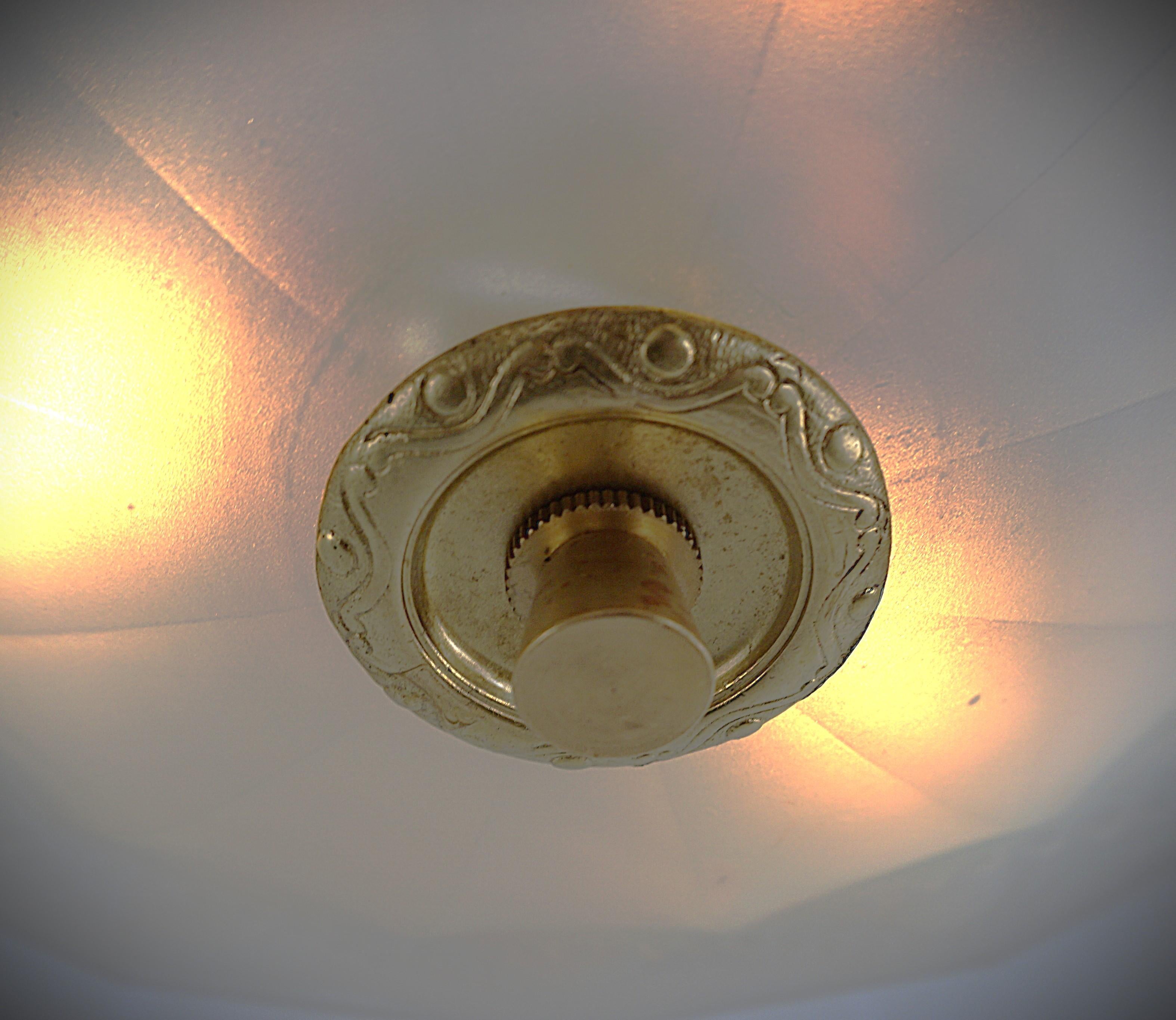 Bronze French 1920's Opalescent glass Semi Flush Mount Chandelier #11