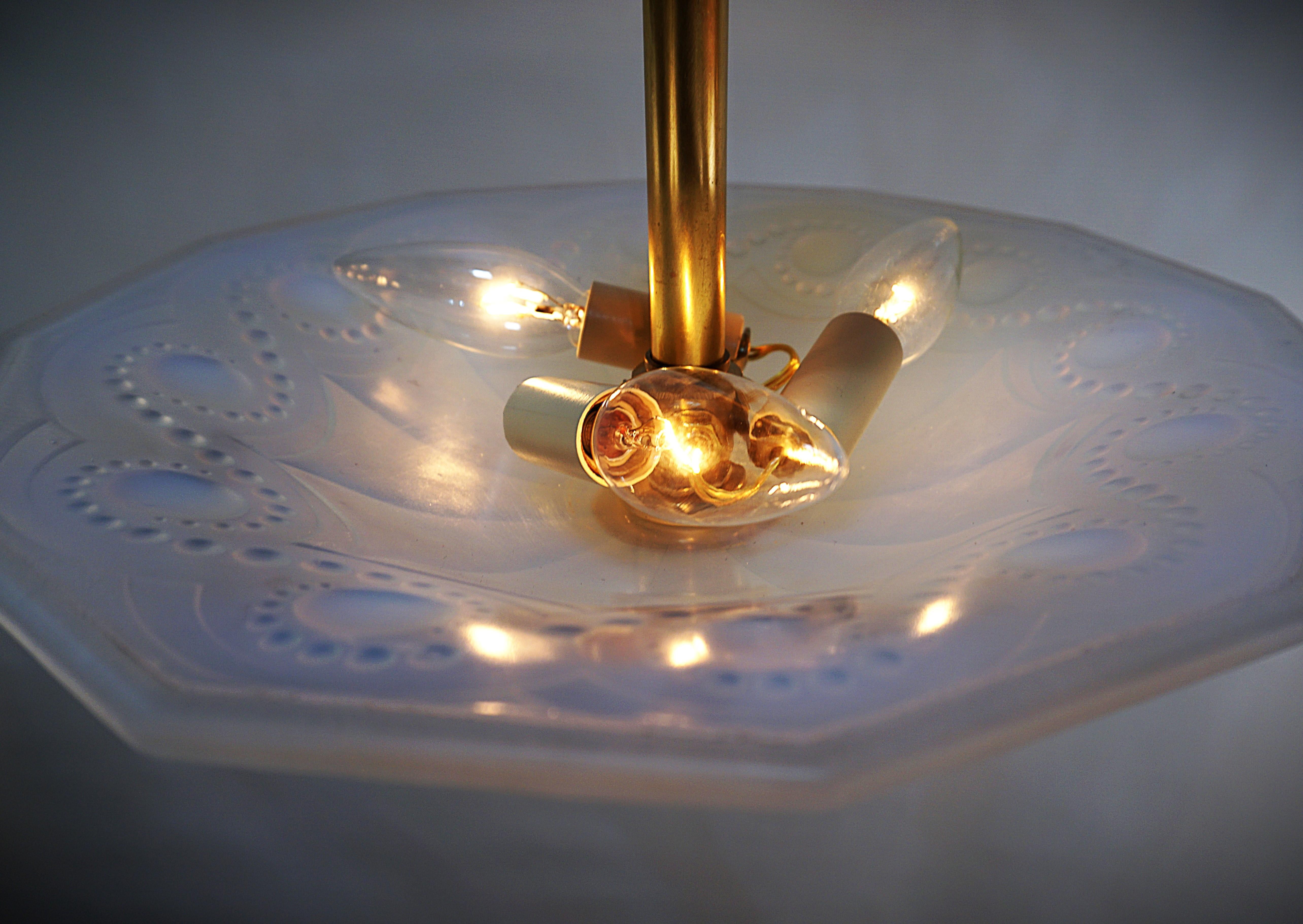 French 1920's Opalescent glass Semi Flush Mount Chandelier #11 1