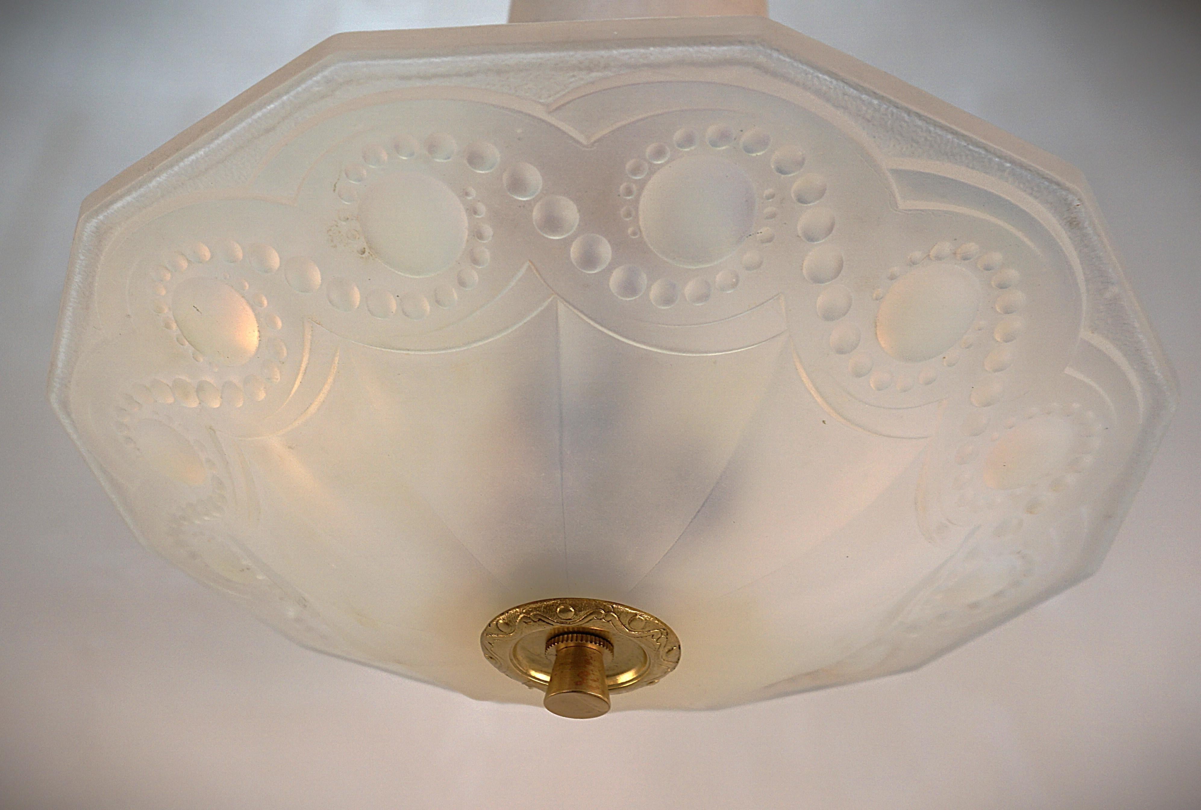 French 1920's Opalescent glass Semi Flush Mount Chandelier #11 2