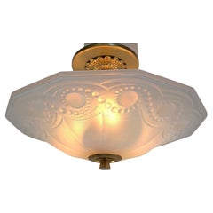 French 1920's Opalescent glass Semi Flush Mount Chandelier #11