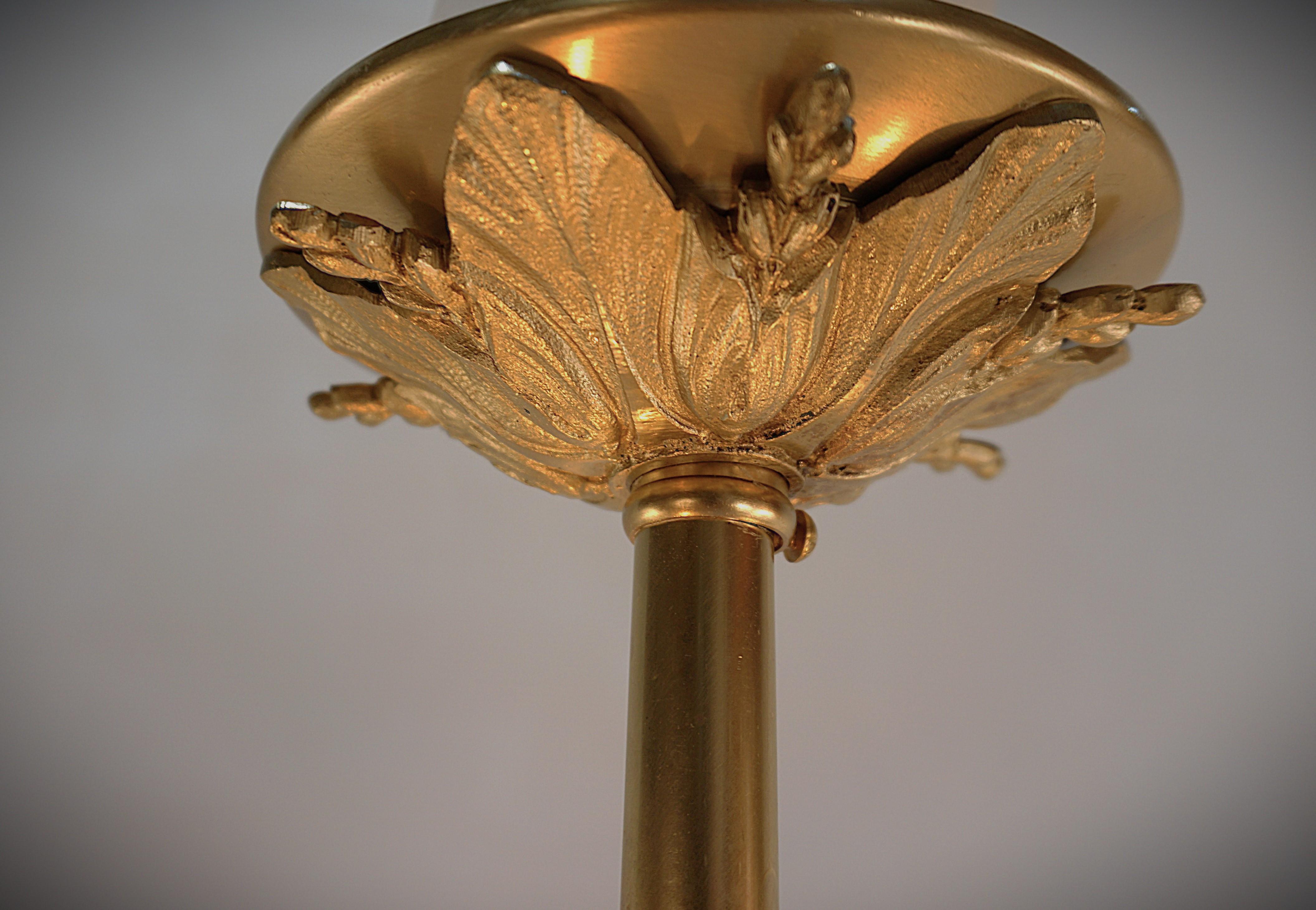 Early 20th Century French 1920's Opalescent Glass Semi Flush Mount Chandelier