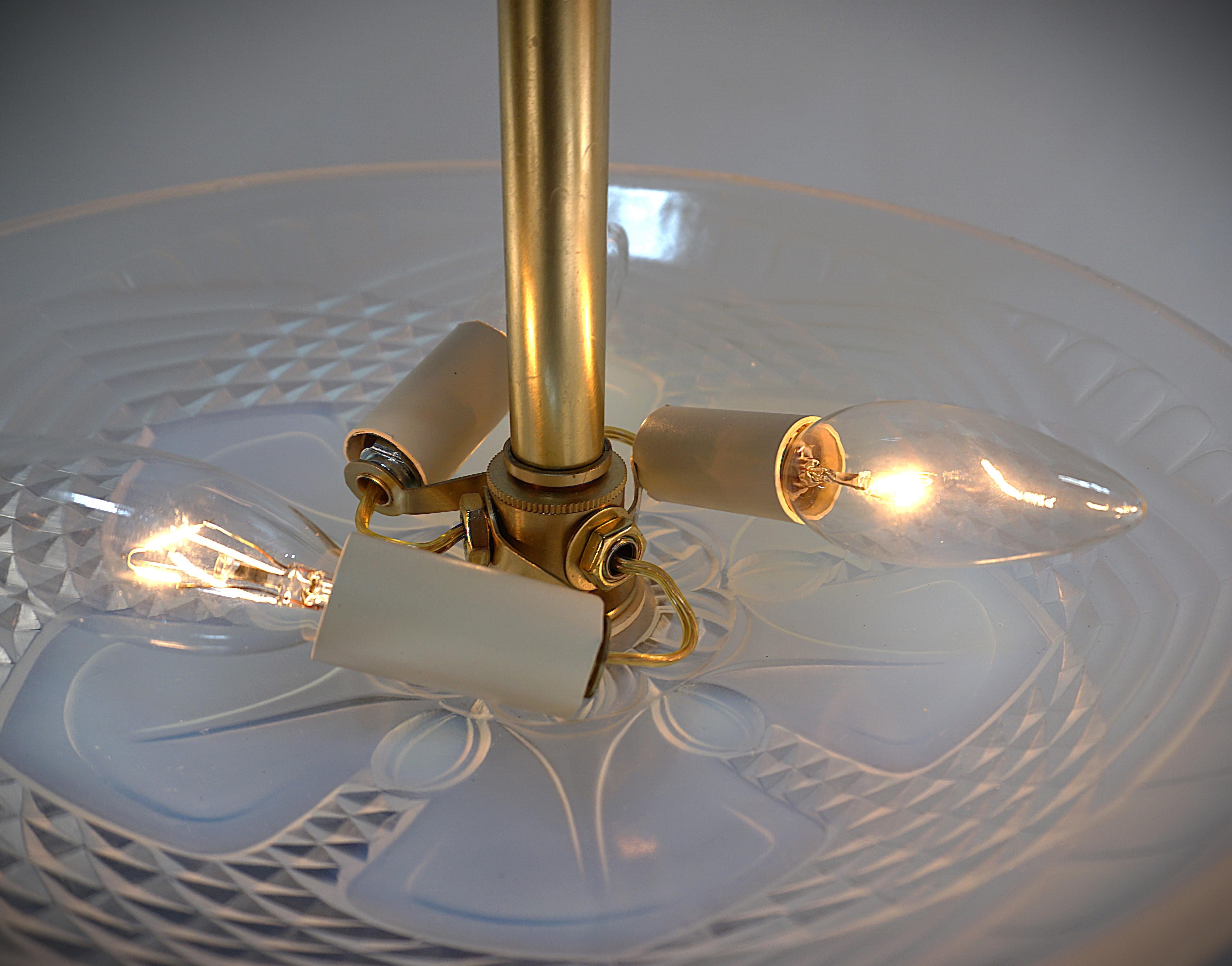 French 1920's Opalescent Glass Semi Flush Mount Chandelier 1