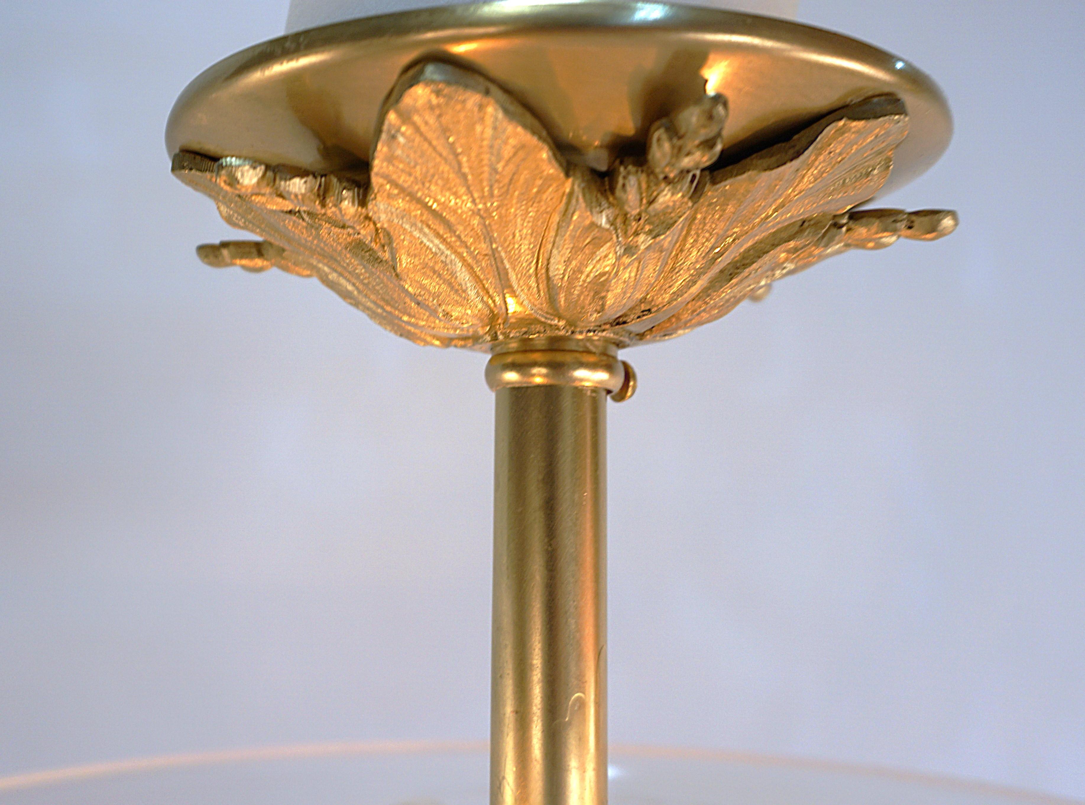 French 1920's Opalescent Glass Semi Flush Mount Chandelier 2
