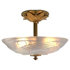 French 1920's Opalescent Glass Semi Flush Mount Chandelier
