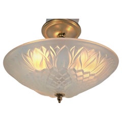 French 1920's Opaline Glass Semi Flush mount chandelier