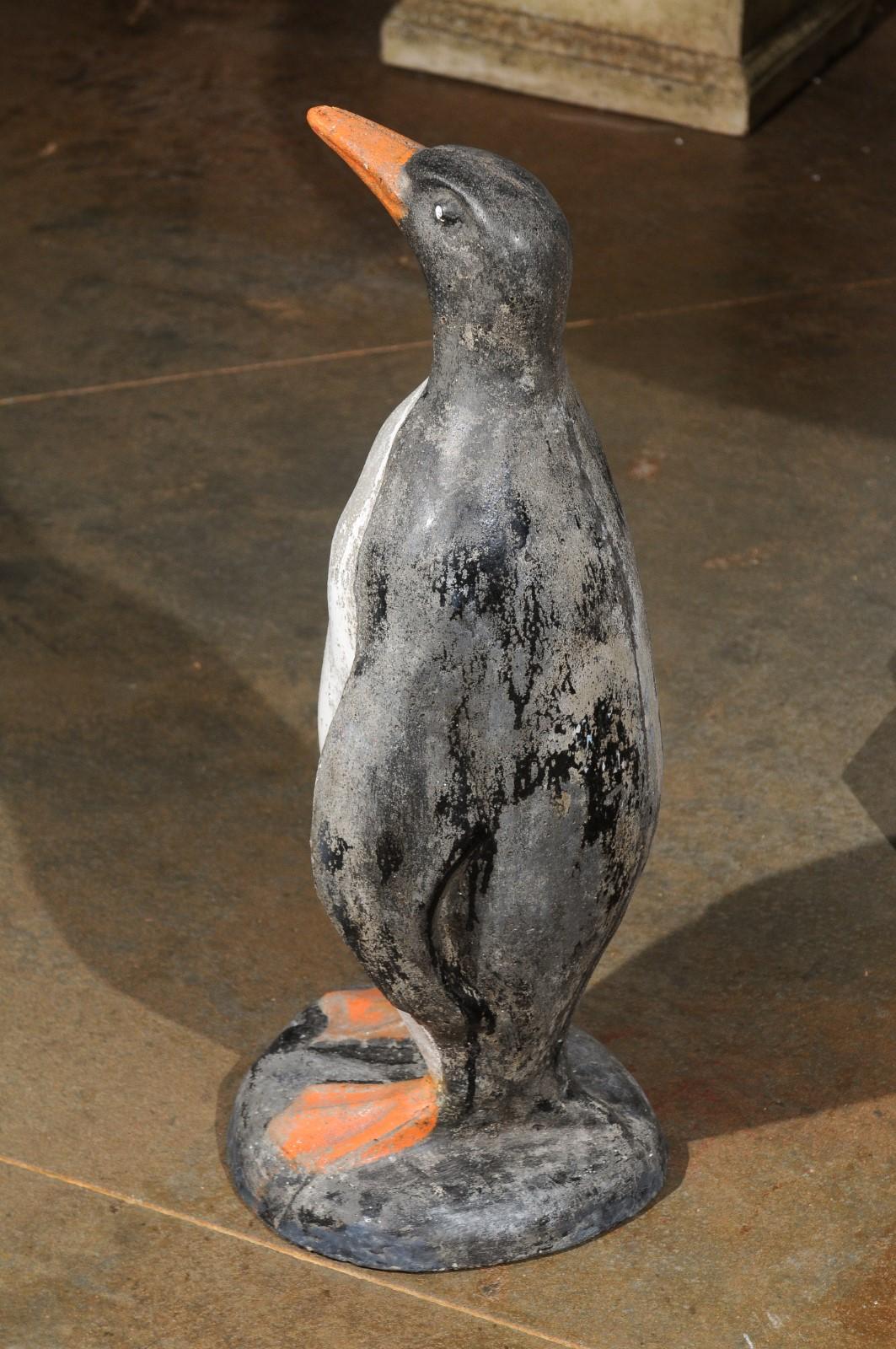 French 1920s Painted Concrete Garden Sculpture of a Life-Size Penguin 3