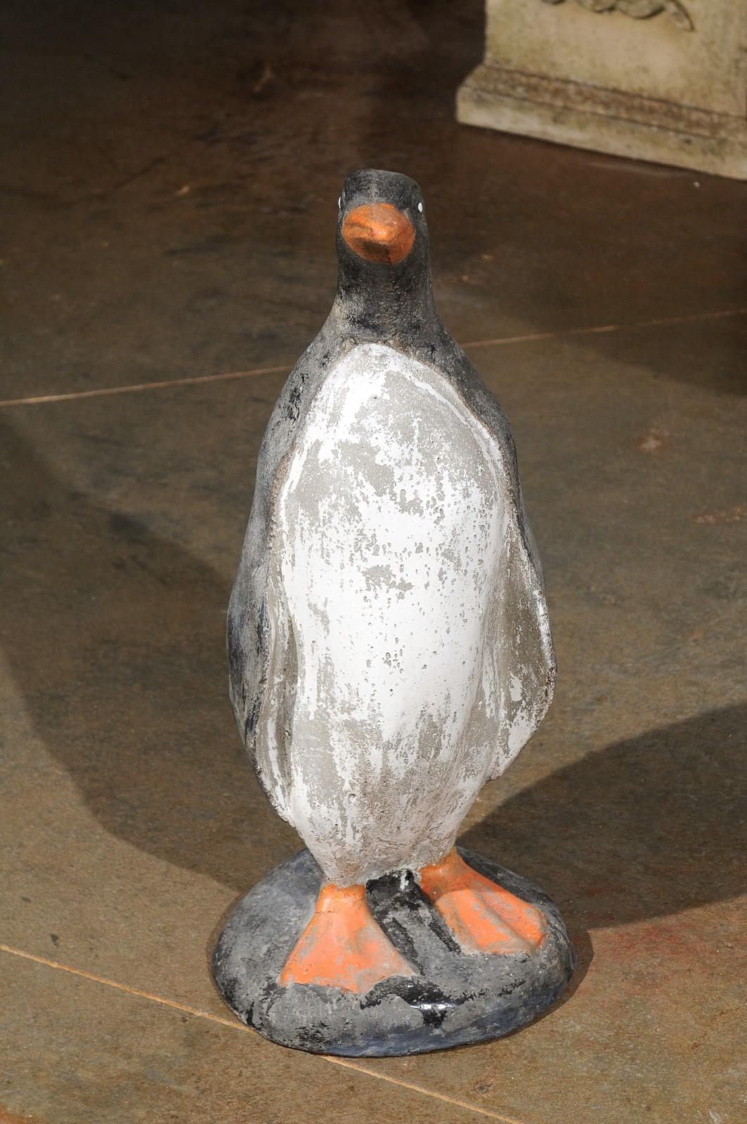 French 1920s Painted Concrete Garden Sculpture of a Life-Size Penguin 5