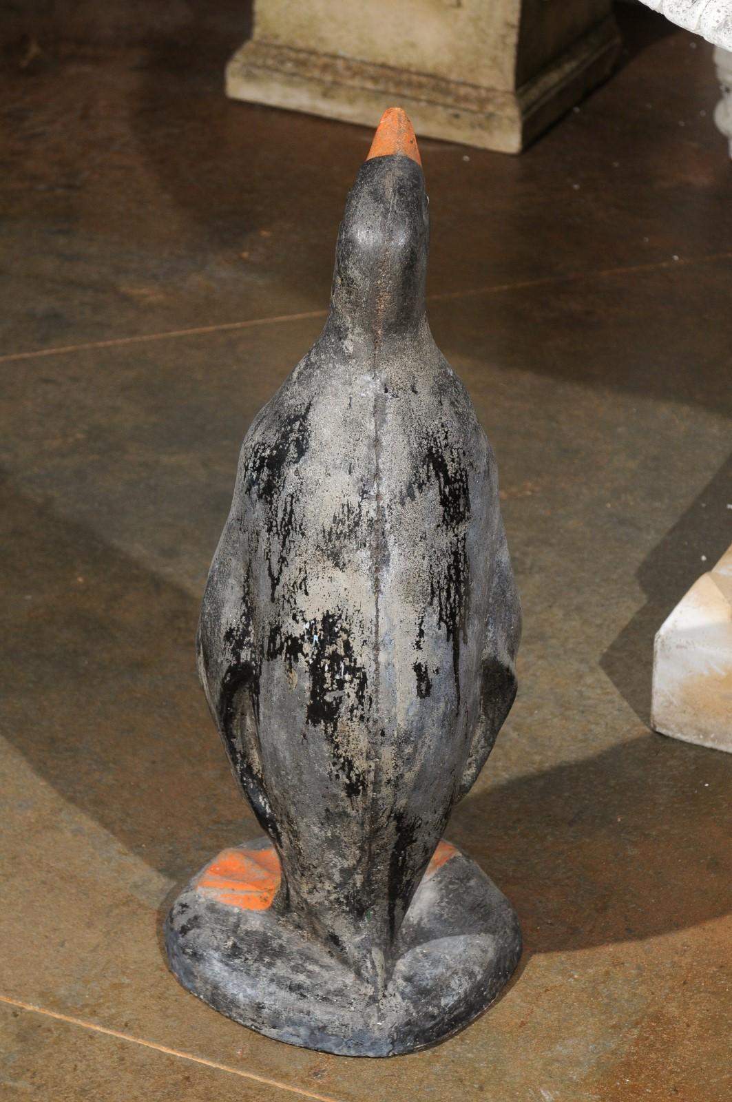 French 1920s Painted Concrete Garden Sculpture of a Life-Size Penguin 2