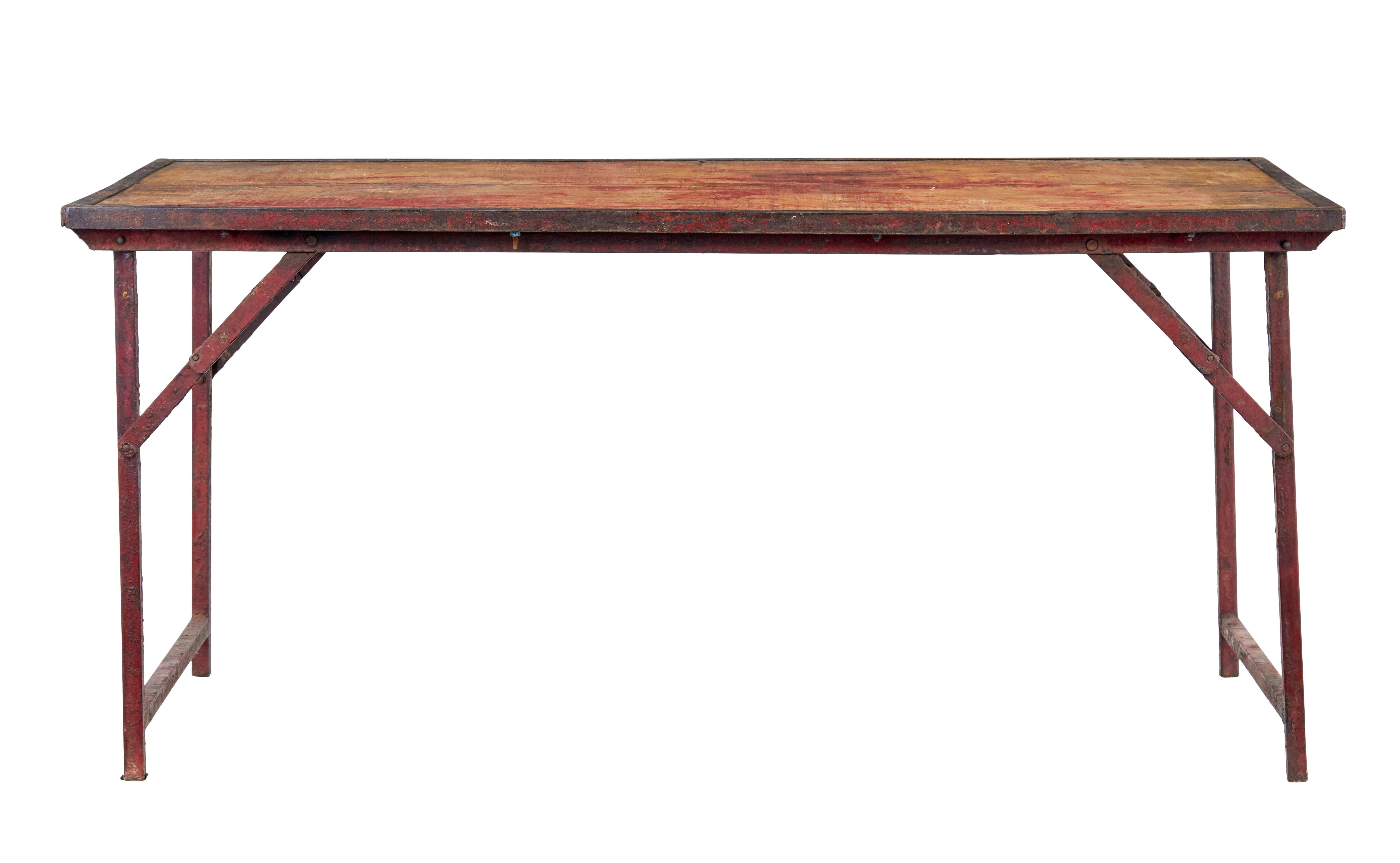 Rustic French 1920’s painted folding metalwork table For Sale