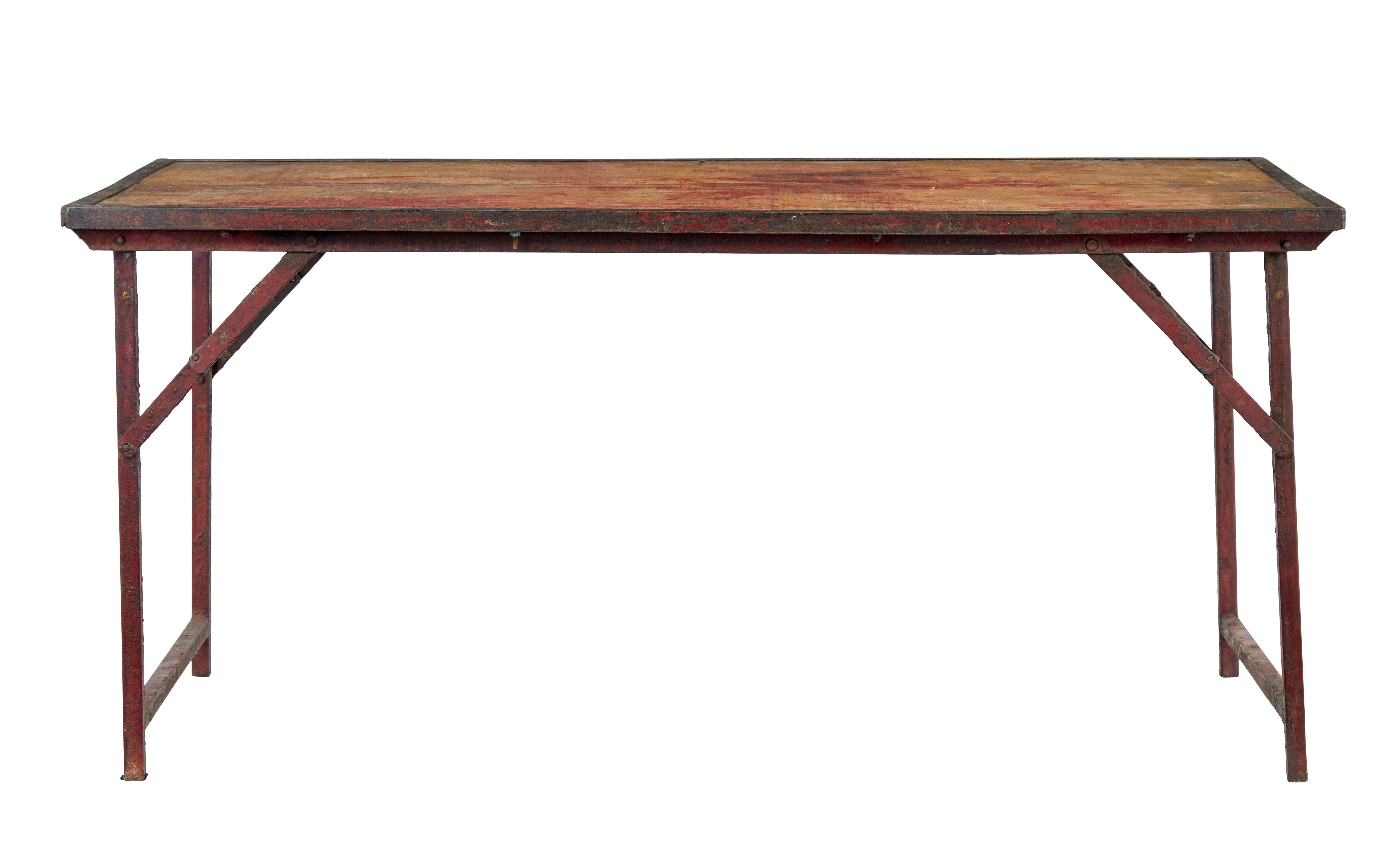 Industrial French 1920’s painted folding metalwork table For Sale