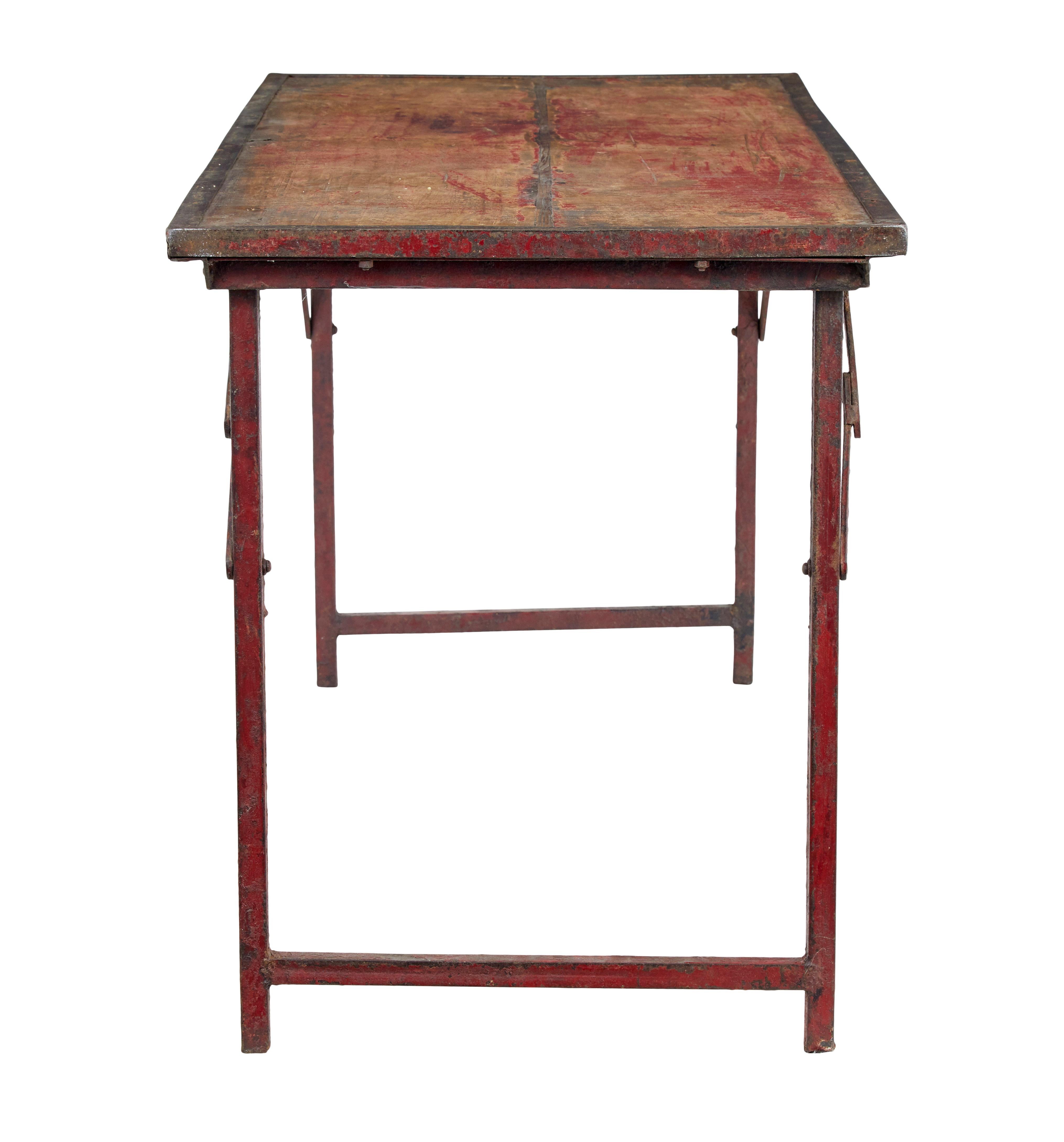 Hand-Crafted French 1920’s painted folding metalwork table For Sale