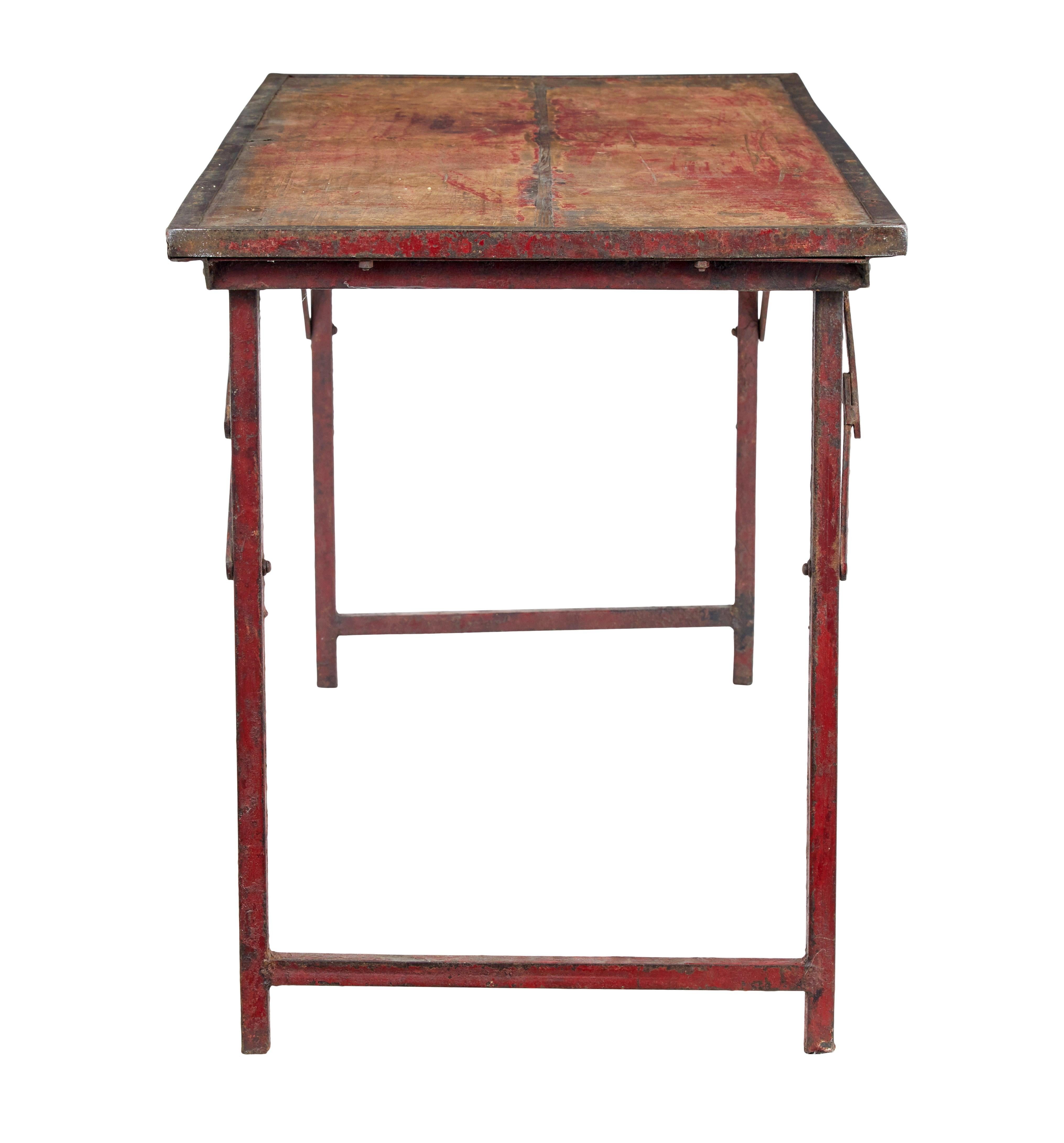 Hand-Crafted French 1920’s painted folding metalwork table For Sale