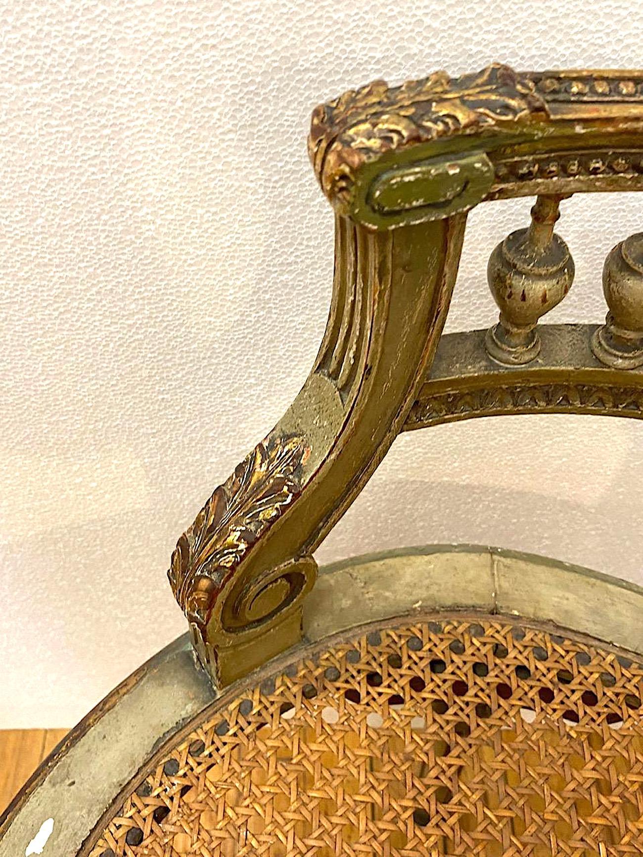 French 1920s Painted & Parcel Gilt Distressed Louis XVI Vanity Chair 5