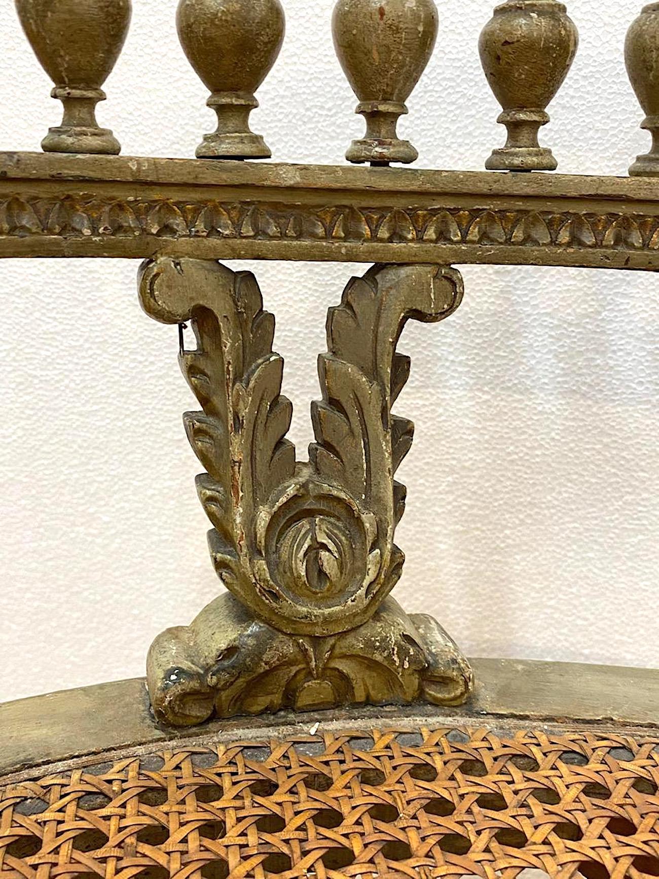 French 1920s Painted & Parcel Gilt Distressed Louis XVI Vanity Chair 6