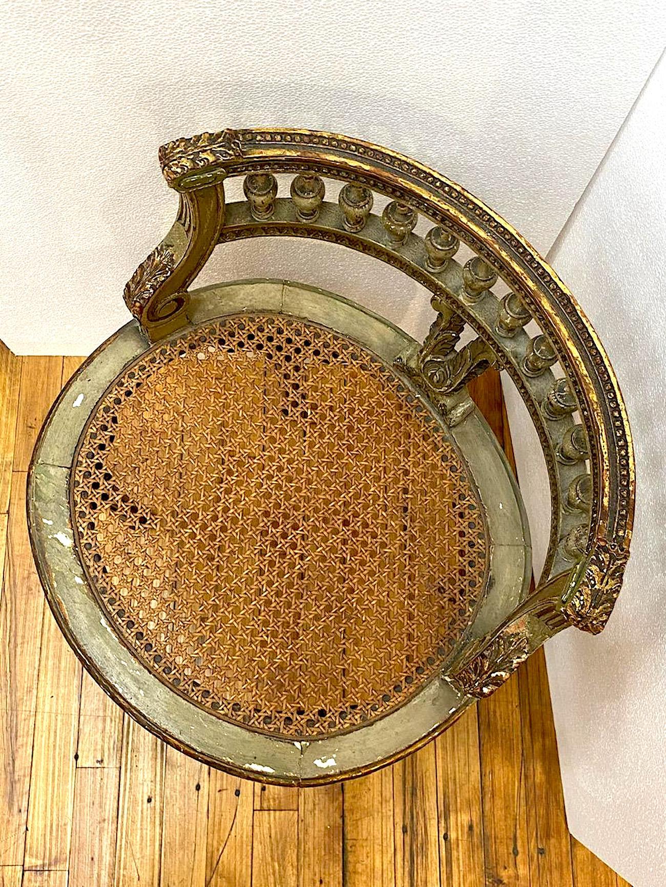 French 1920s Painted & Parcel Gilt Distressed Louis XVI Vanity Chair 7