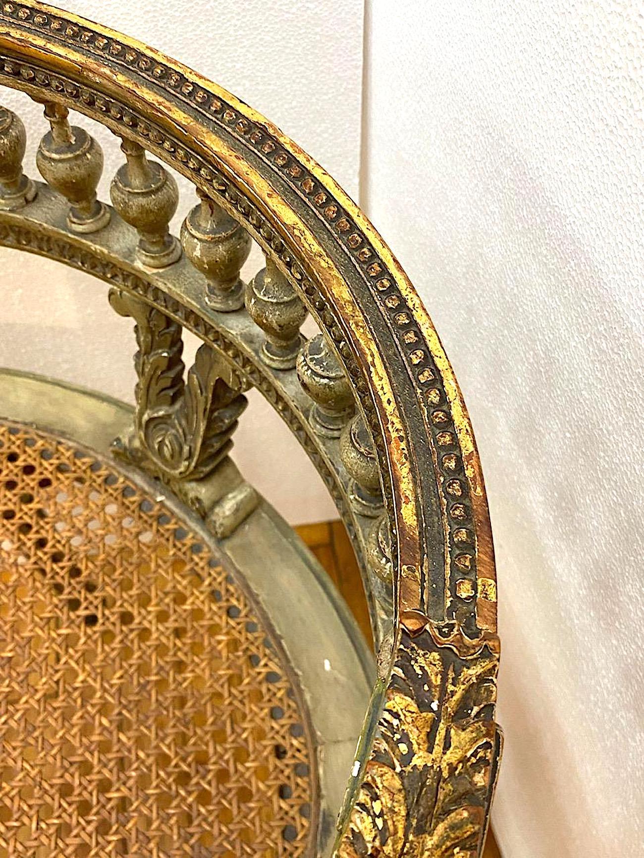 French 1920s Painted & Parcel Gilt Distressed Louis XVI Vanity Chair 8