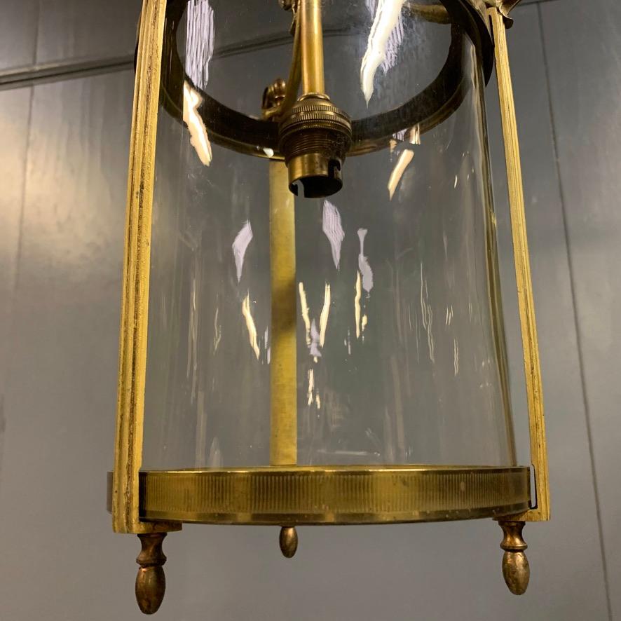 20th Century French 1920s Pair of Brass Cylinder Lanterns with Original Glass and Re Wired