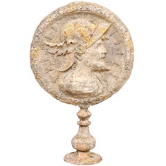 French 1920s Papier Mâché Mounted Medallion with Profiled Bust Depiction