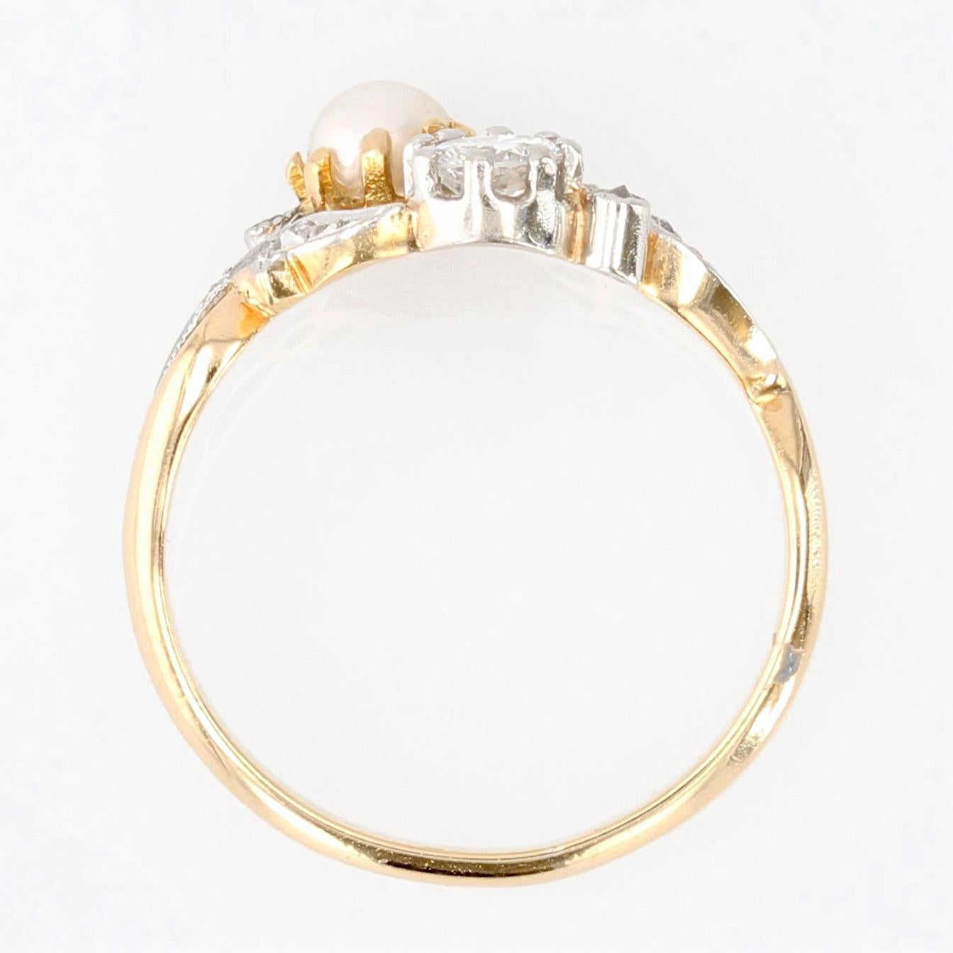French 1920s Pearl Diamond 18 Karat Yellow Gold You and Me Ring 8