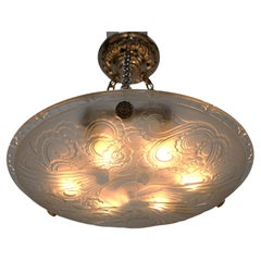 French 1920's Phoenix Design Glass & Nickel Chandelier
