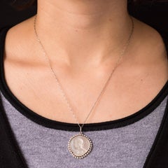 French 1920s Platinum Chain Mother of Pearl Natural Pearls Medal