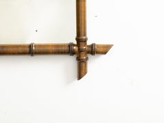 French 1920s Rectangular Faux Bamboo Walnut Mirror with Brown Patina