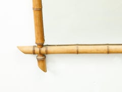 French 1920s Rectangular Faux Bamboo Walnut Mirror with Light Patina