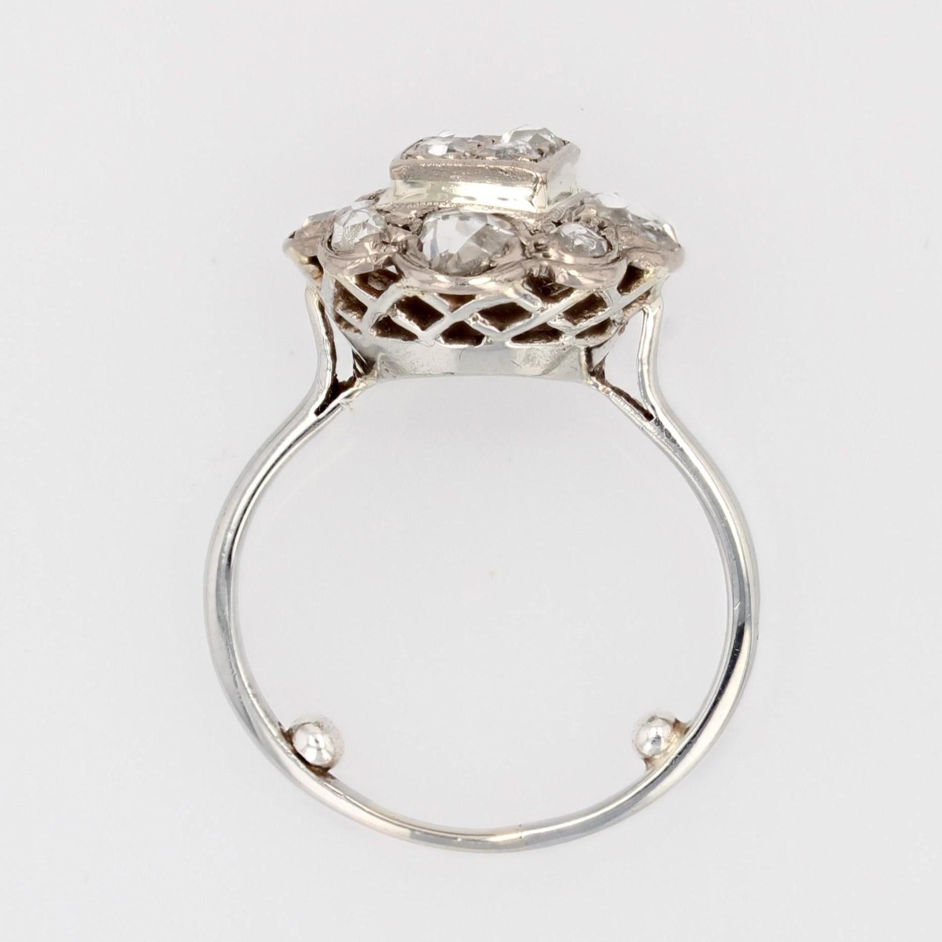 Französisch 1920s  Blumenring mit Diamant im Rosenschliff aus 18 Karat Weißgold 6
