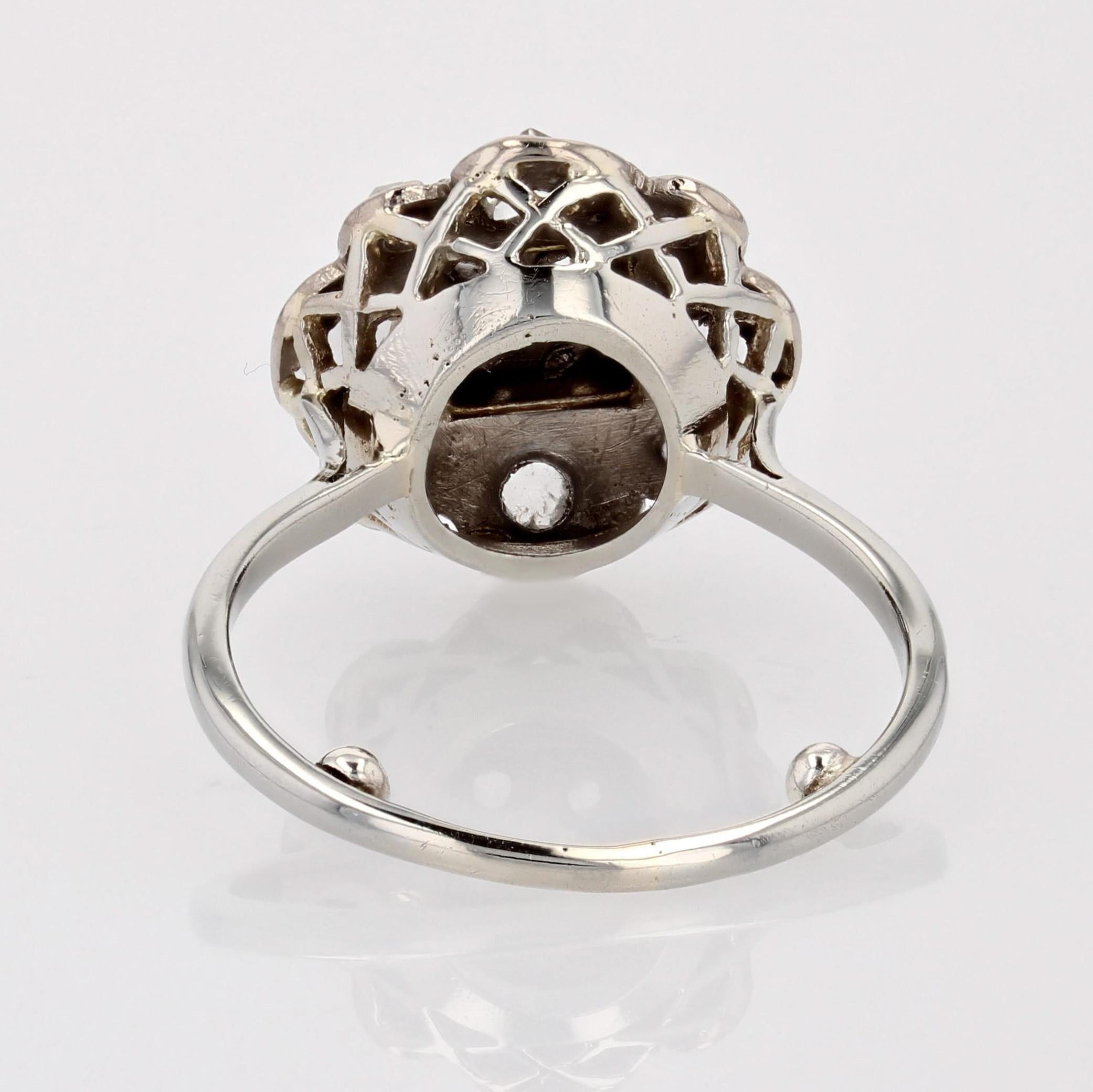 Französisch 1920s  Blumenring mit Diamant im Rosenschliff aus 18 Karat Weißgold 7