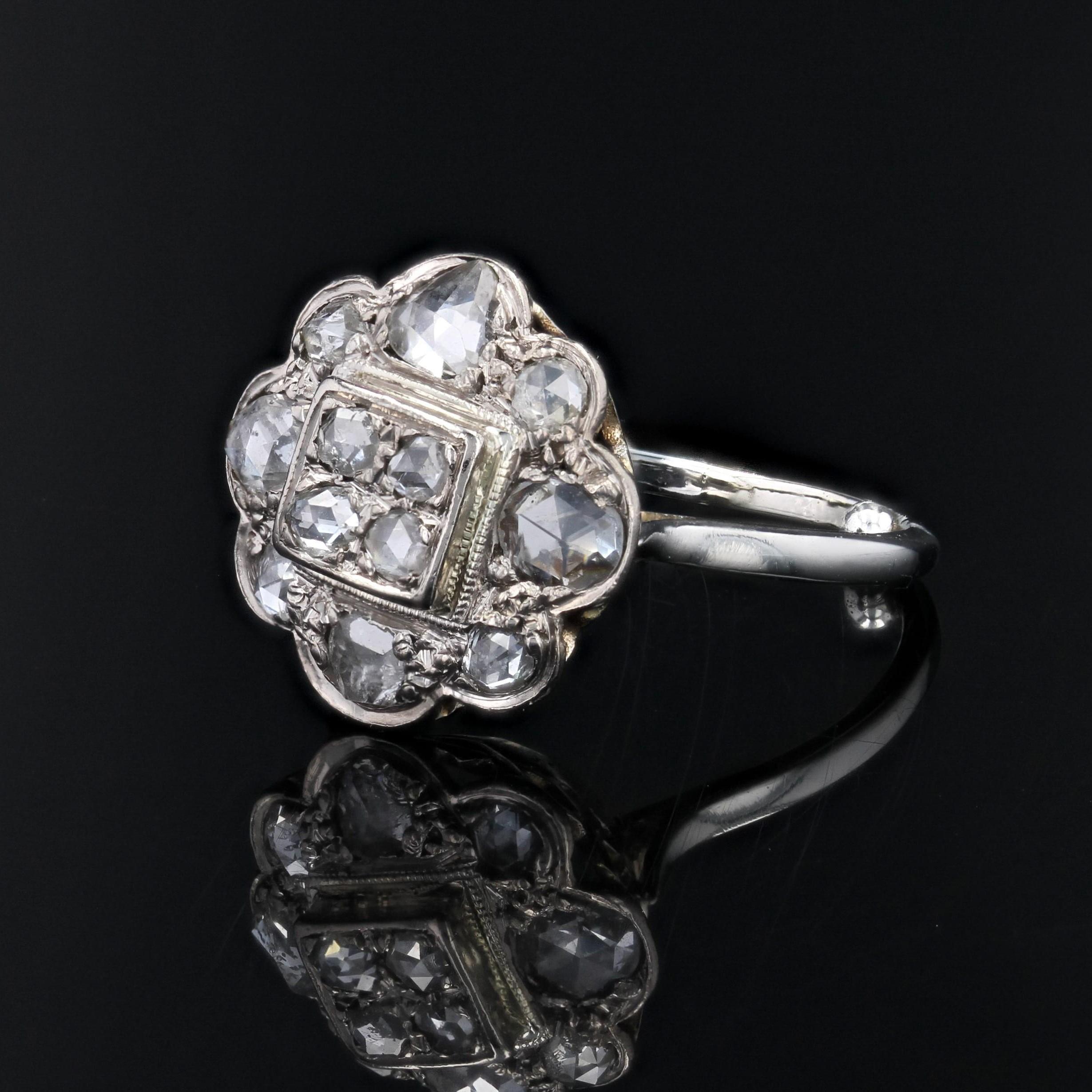Französisch 1920s  Blumenring mit Diamant im Rosenschliff aus 18 Karat Weißgold 1