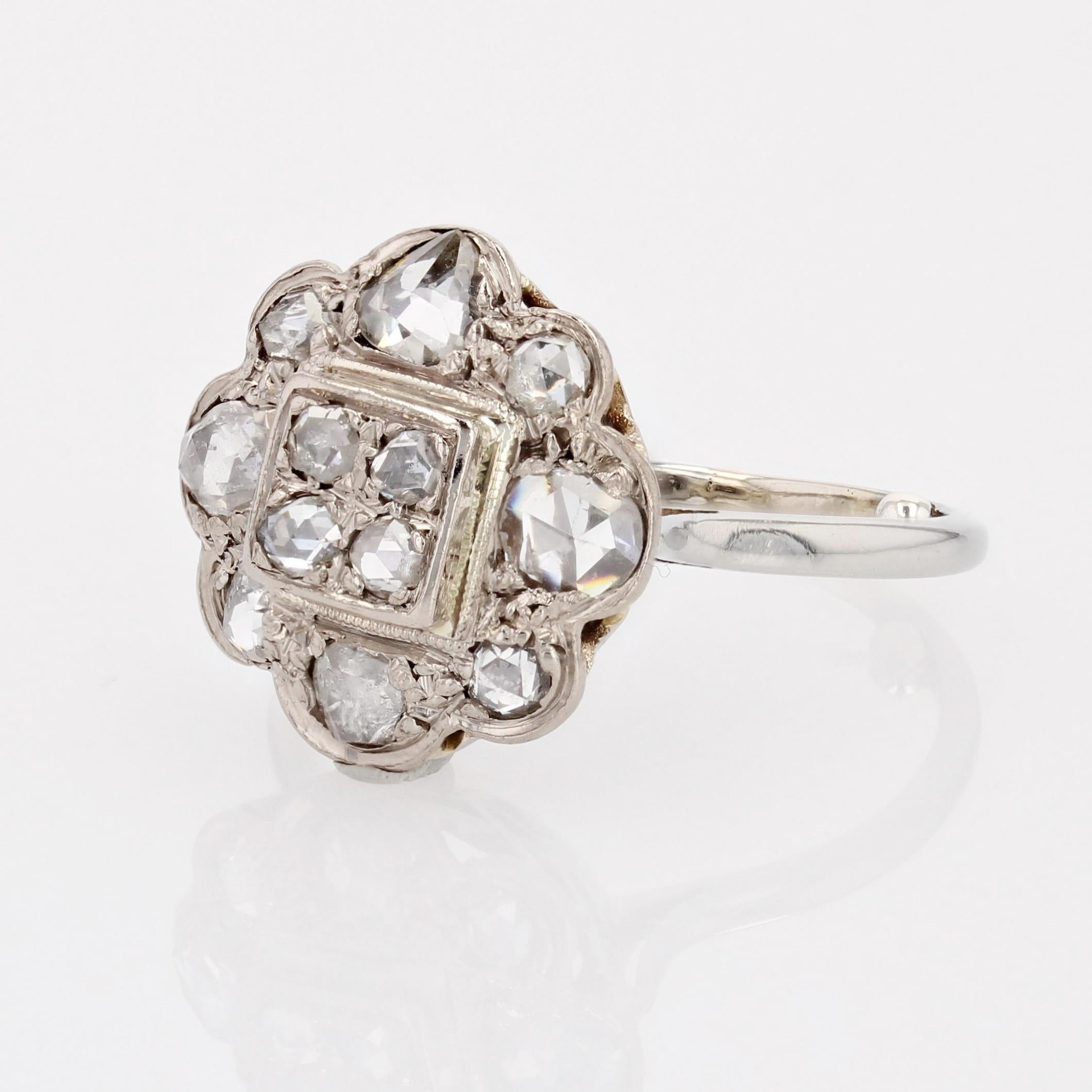 Französisch 1920s  Blumenring mit Diamant im Rosenschliff aus 18 Karat Weißgold 2
