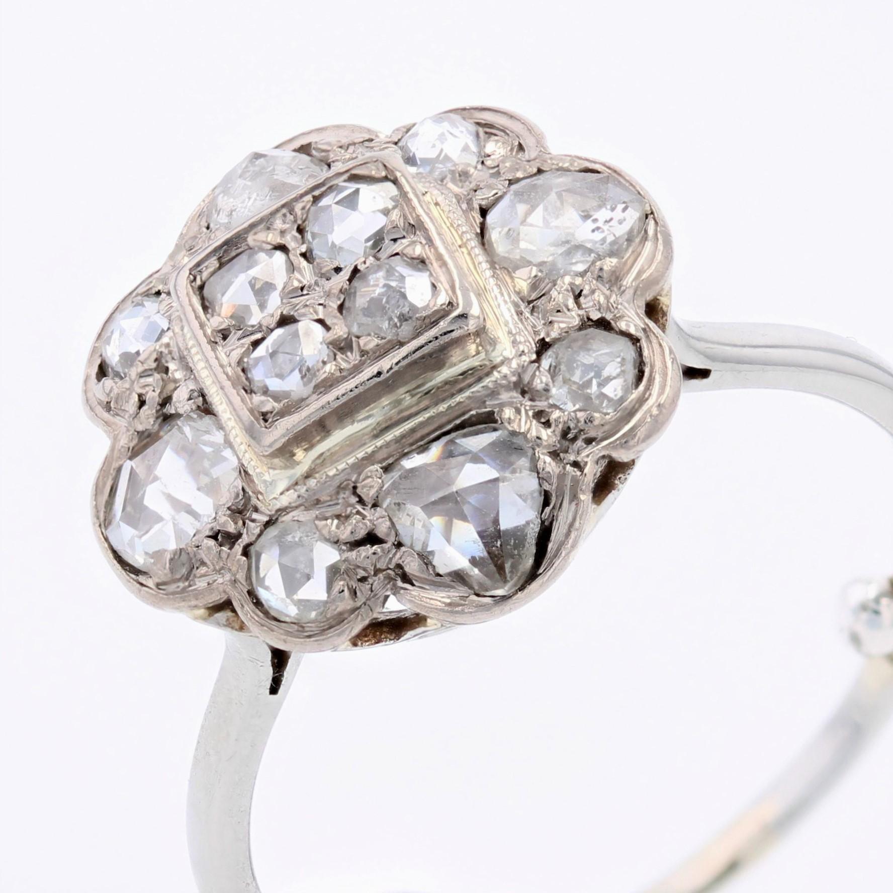Französisch 1920s  Blumenring mit Diamant im Rosenschliff aus 18 Karat Weißgold 3